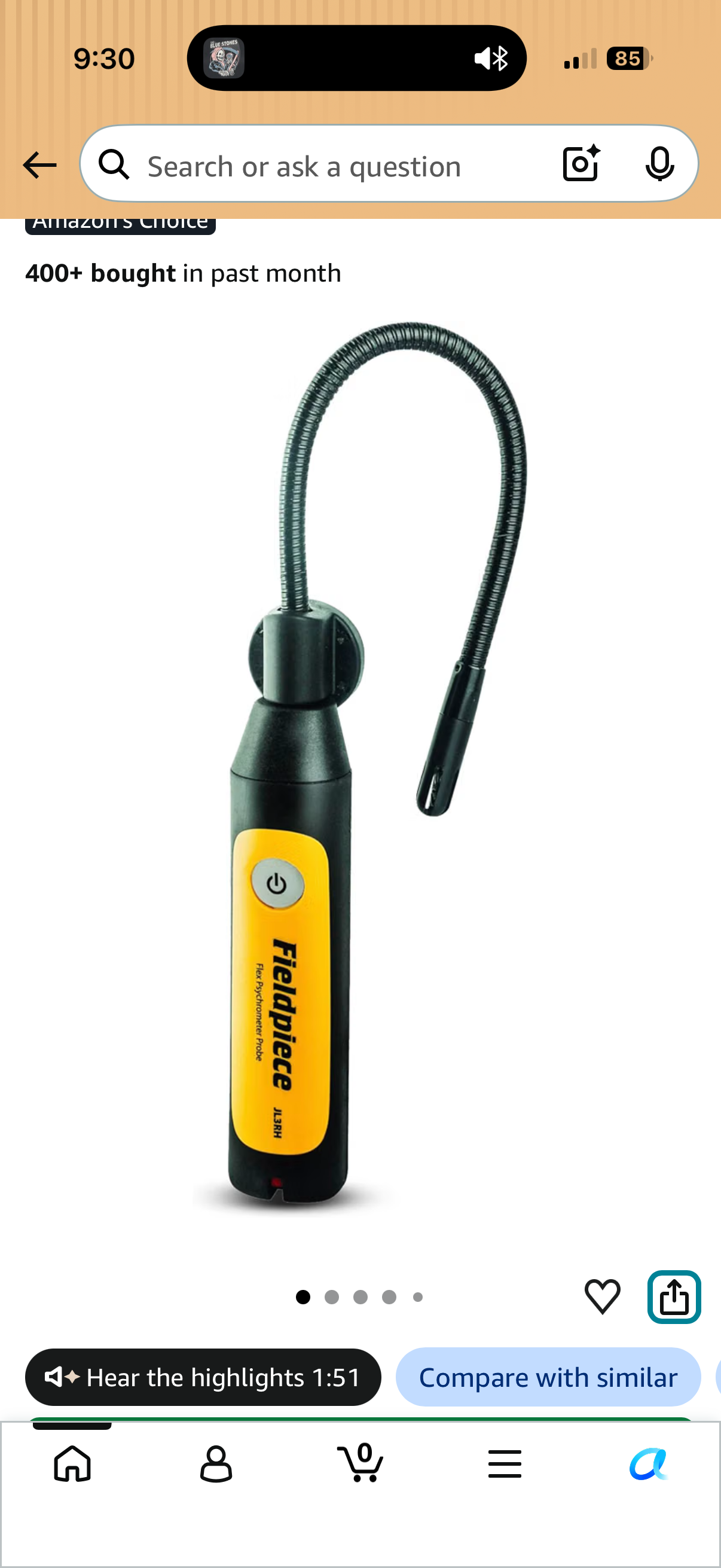 Fieldpiece JL3RH Job Link flex psychrometer probe with flexible wand and magnetic hanger
