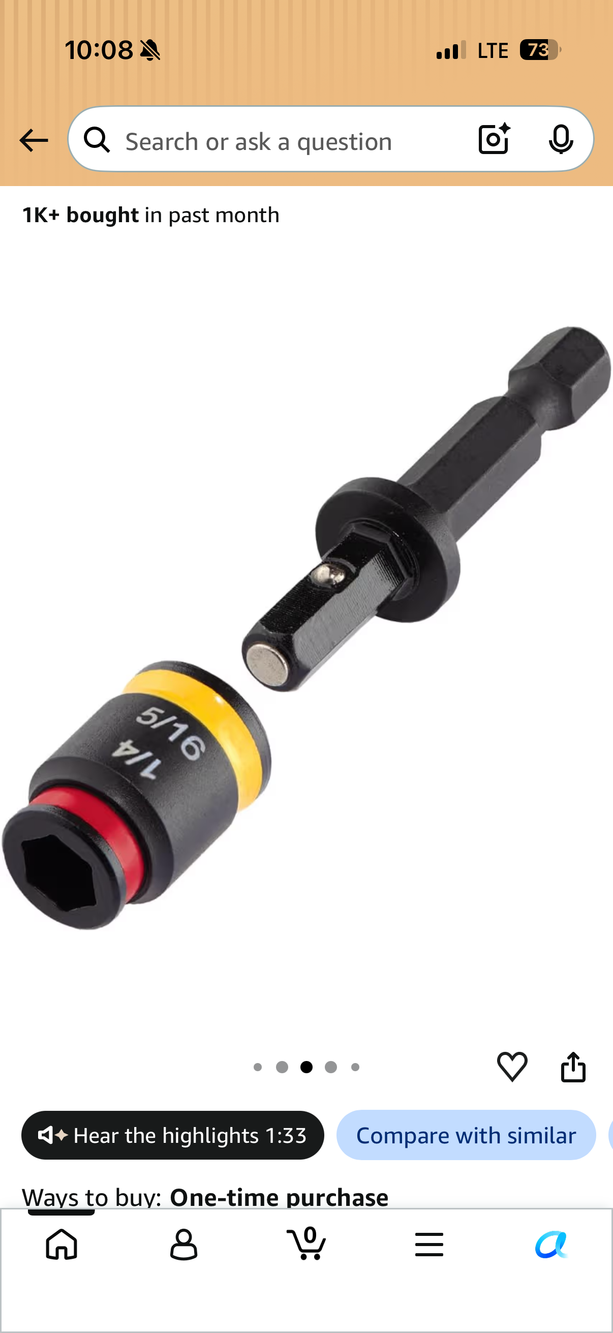Malco MSHC reversible quarter-inch and five-sixteenths-inch magnetic hex driver with removable socket