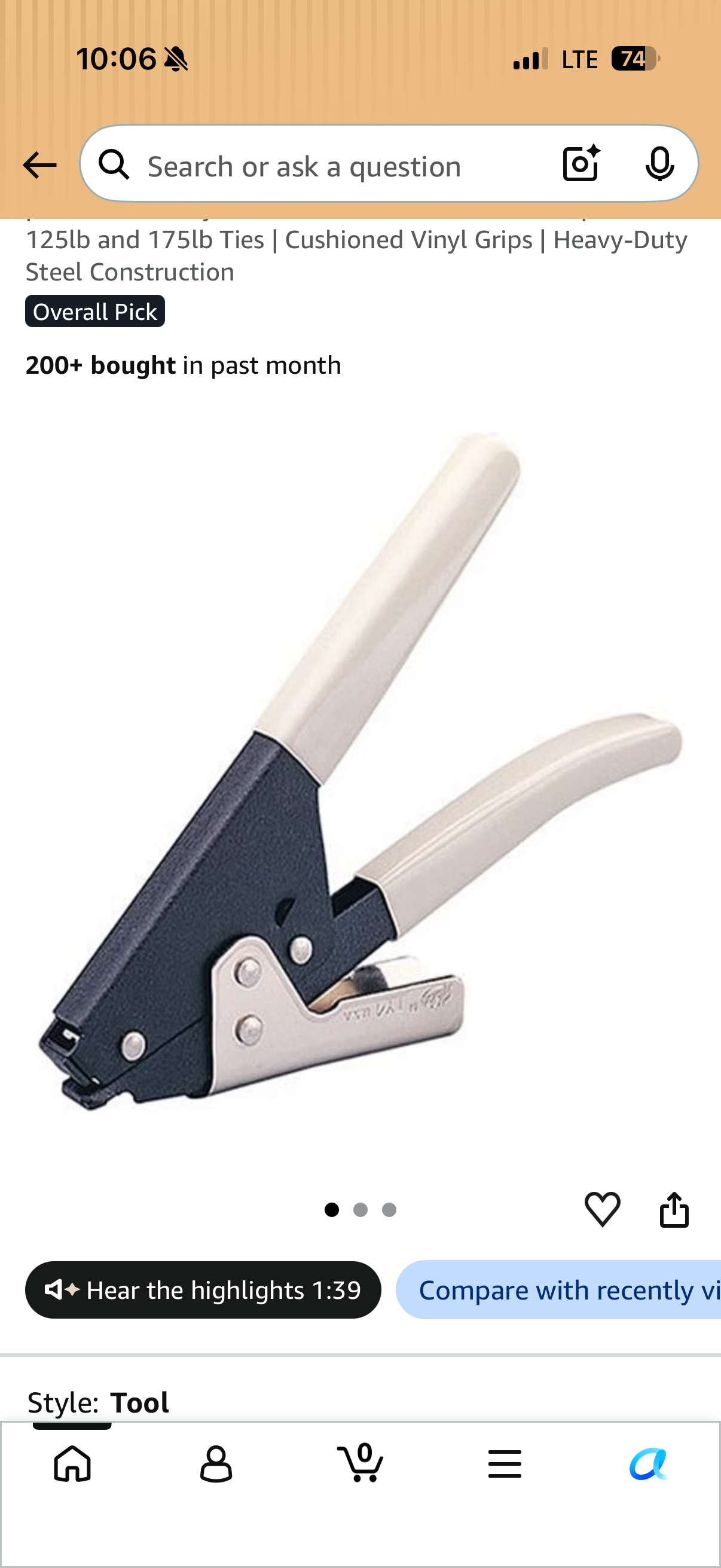Malco TY4G nylon tie tensioning tool with cushioned gray vinyl grips and manual cut-off lever